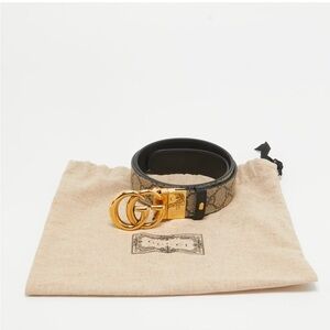 Gucci Reversible Monogram Belt with Gold Buckle